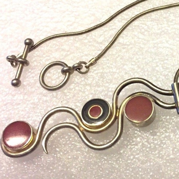 MODERNIST Sterling Silver Enamel Double Side Slidi - Picture 2 of 8